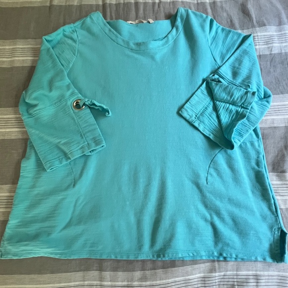 Soft Surroundings Turquoise Knit Pullover 3/4 Sleeve Ties Size 2Xj - Picture 1 of 11